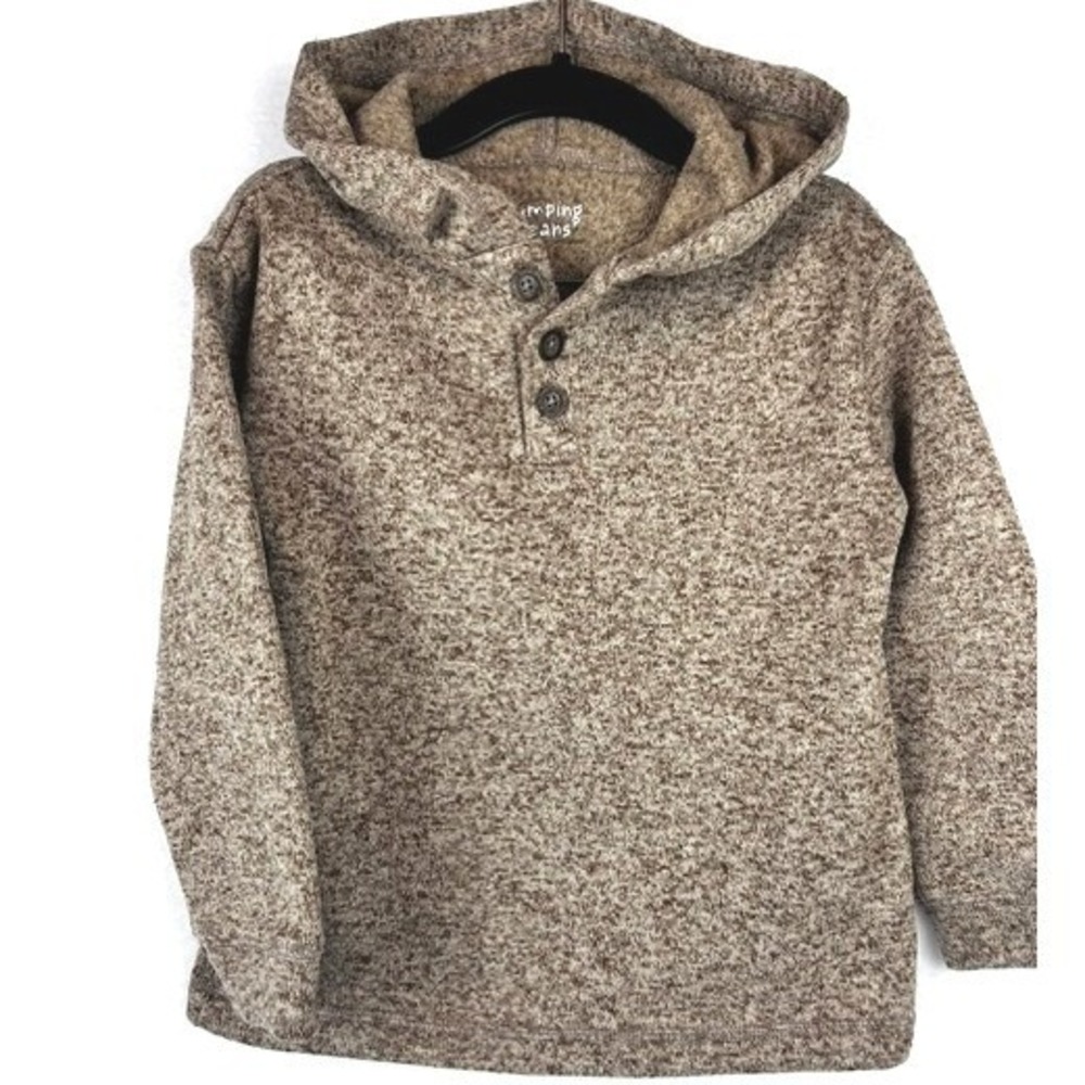 Jumping Beans Hoodie Sweater Brown Marled Henley Kids Size 6